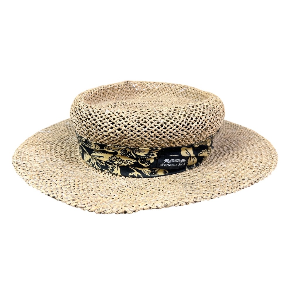 Panama Jack Straw Sun Hat Tan Wide Brim Floral Band S/M
